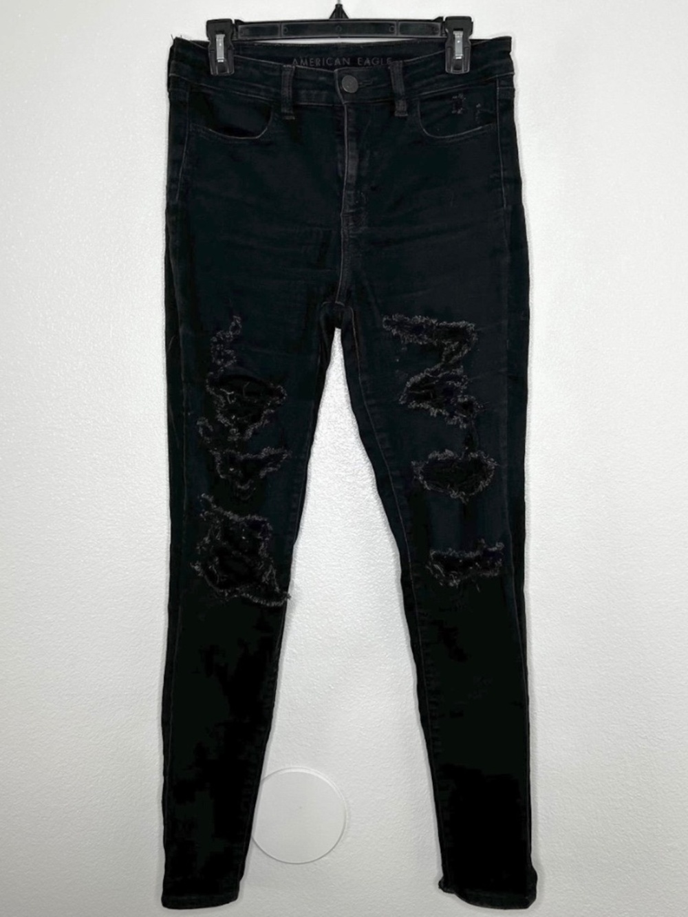American Eagle Next Level Stretch Black High-Rise Ripped Jegging Size 10L
